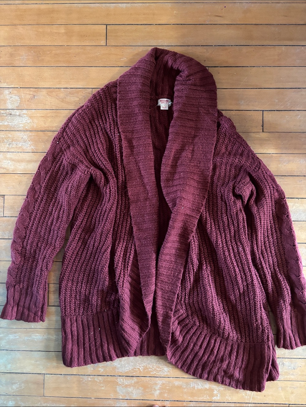 EUC Cozy Open-Front Chunky Cardigan Sweater - Burgundy